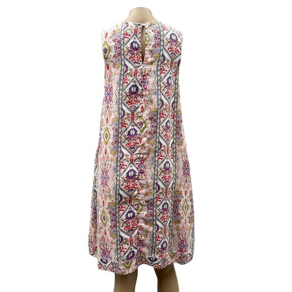 Rachel Zoe 100% Linen Sleeveless Mini Dress Multicolor Printed A-Line Women M - Picture 2 of 10